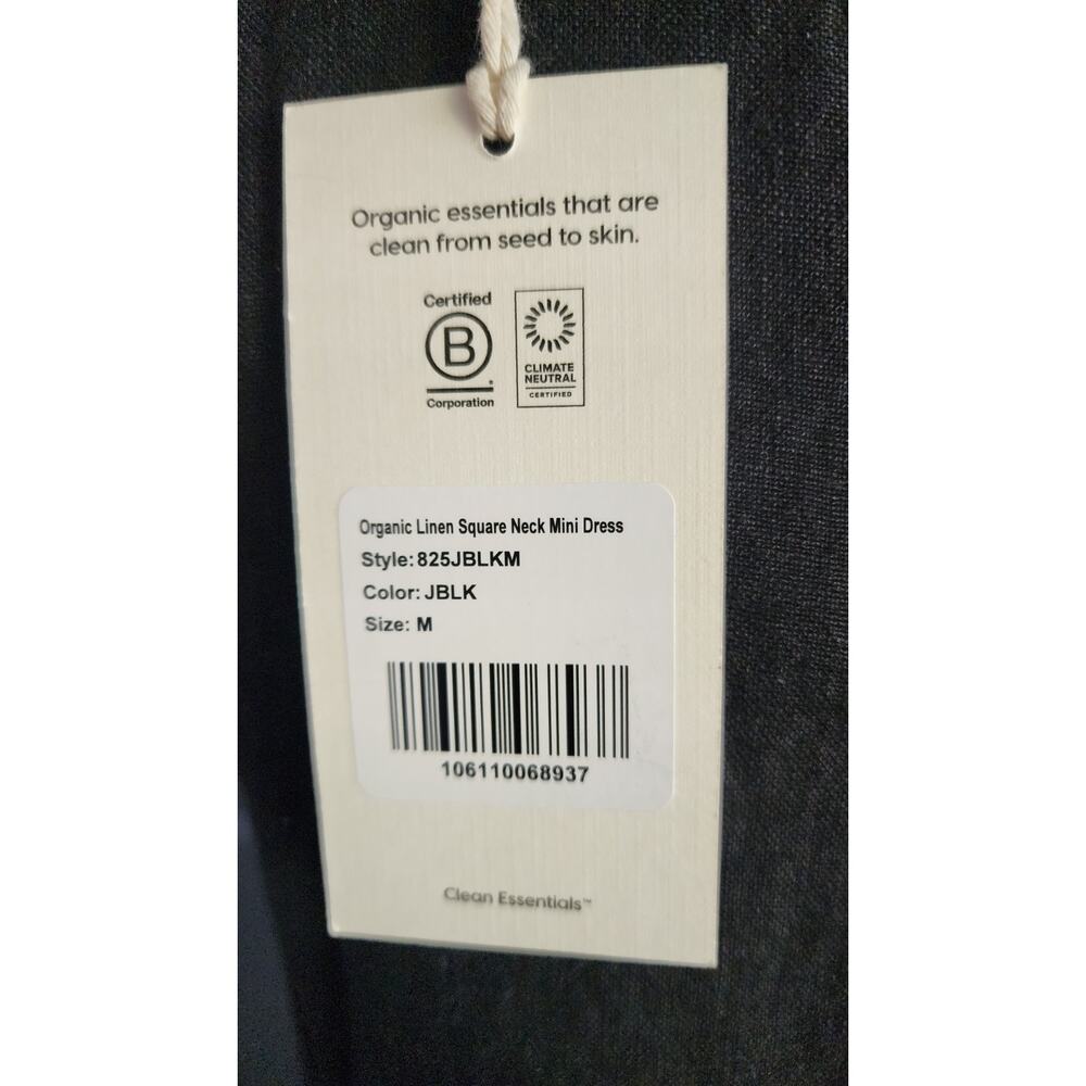 NWT MATE The Label 100% Organic Linen Sqaure Neck Mini Dress Black Size Medium - Picture 4 of 6